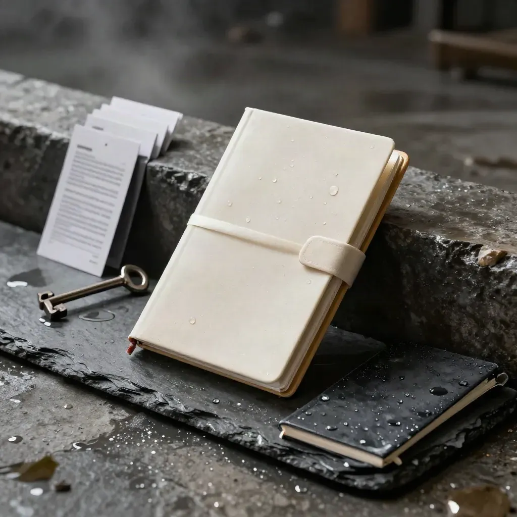 Kit corso di analisi tecnica su ardesia bagnata con quaderno, card e luce radente.